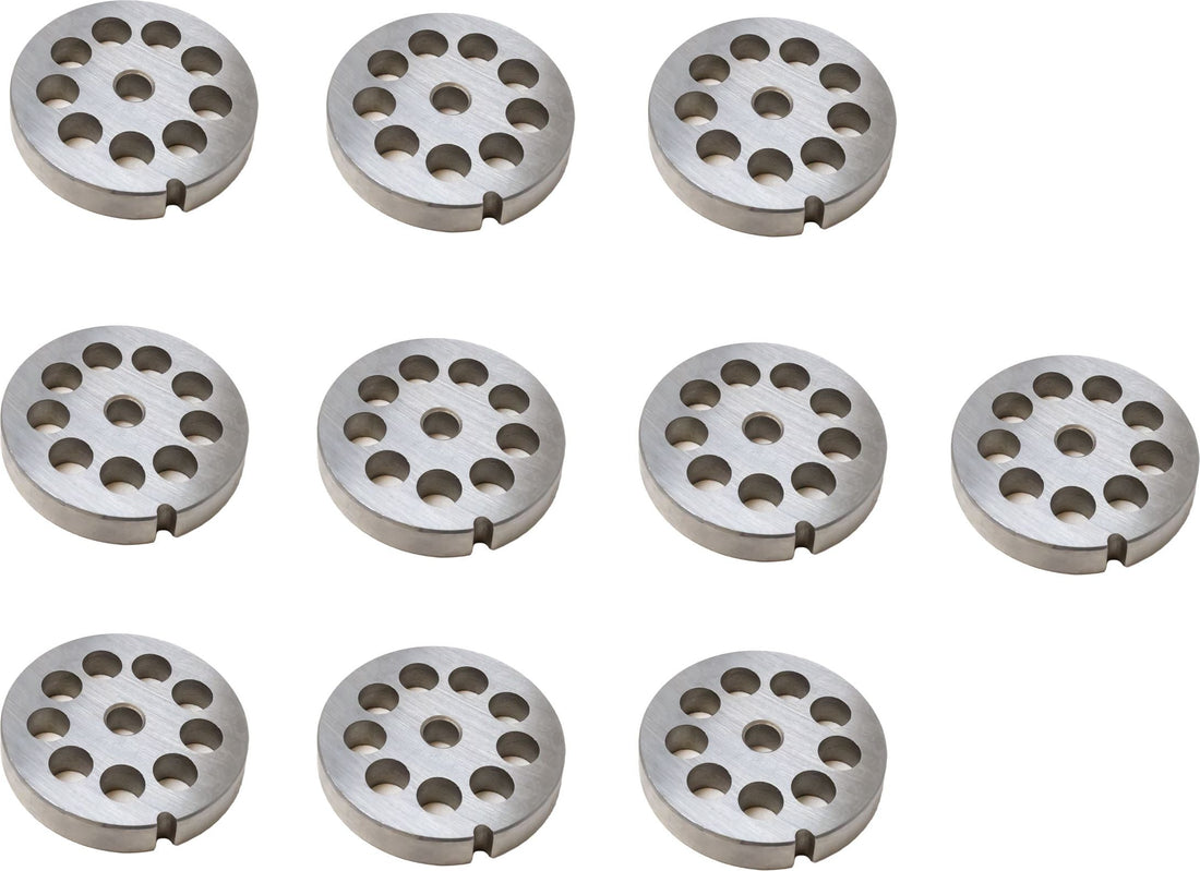 Omcan - #12 (12 mm) Hubless Carbon Steel Meat Grinder Plate, Pack of 10 - 11240