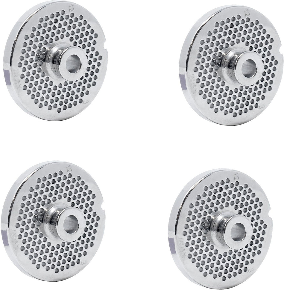 Omcan - #12 (3.2 mm) European-Style Stainless Steel Meat Grinder Plate with Hub, Pack of 3 - 11192
