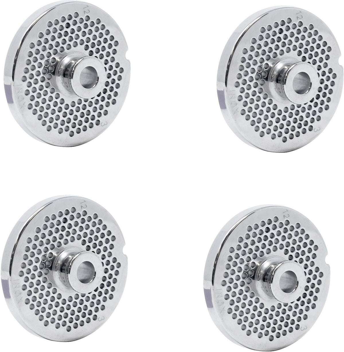 Omcan - #12 (3.2 mm) European-Style Stainless Steel Meat Grinder Plate with Hub, Pack of 3 - 11192