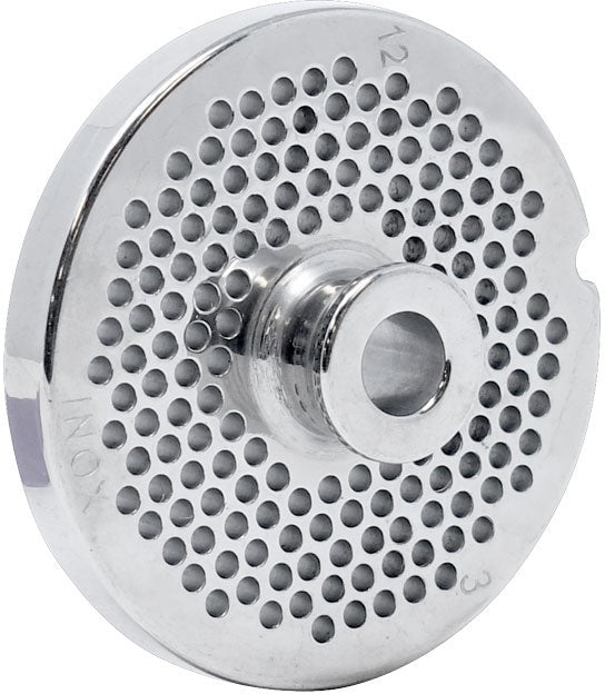 Omcan - #12 (6 mm) European-Style Stainless Steel Meat Grinder Plate with Hub, Pack of 3 - 11194