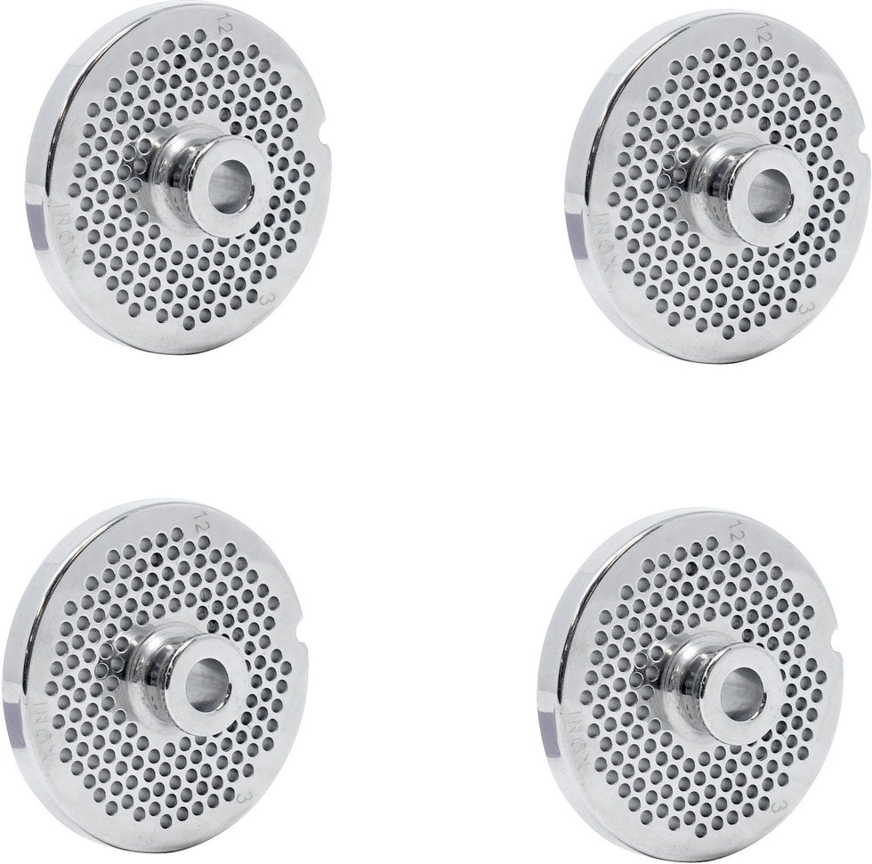 Omcan - #12 (6 mm) European-Style Stainless Steel Meat Grinder Plate with Hub, Pack of 3 - 11194