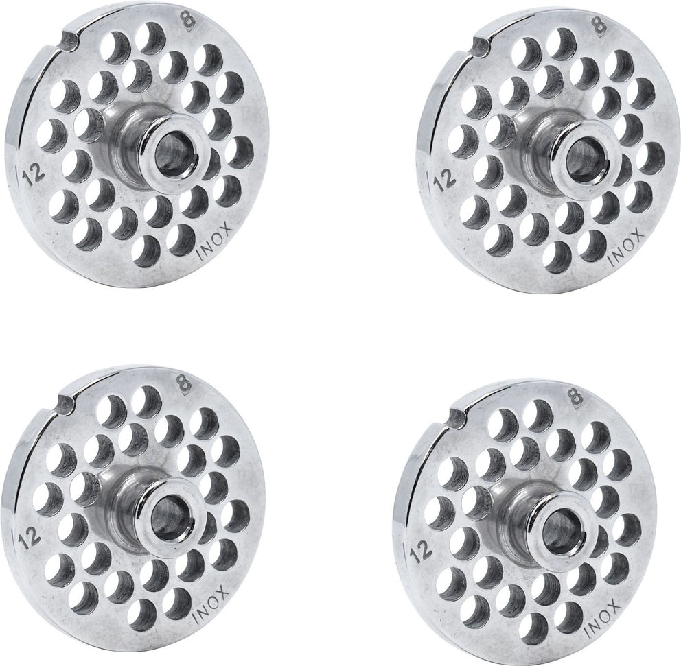 Omcan - #12 (8 mm) European-Style Stainless Steel Meat Grinder Plate with Hub, Pack of 3 - 11195