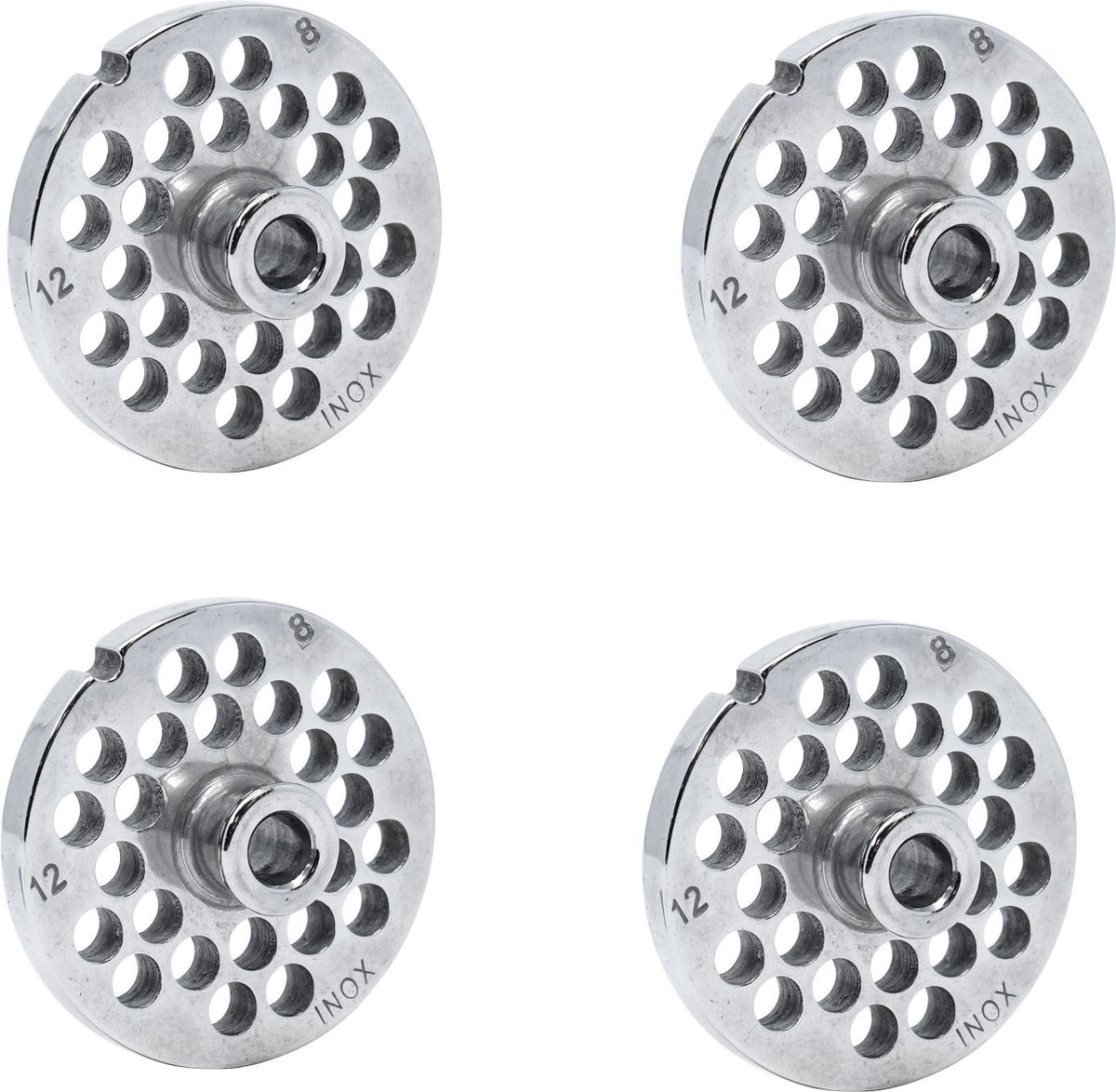 Omcan - #12 (8 mm) European-Style Stainless Steel Meat Grinder Plate with Hub, Pack of 3 - 11195