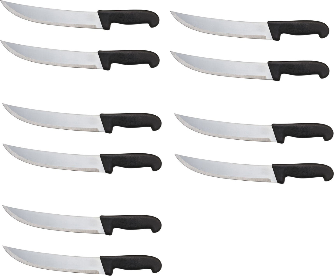 Omcan - 12” Butcher Steak Knife with Black Polypropylene Handle, Pack of 5 - 12250