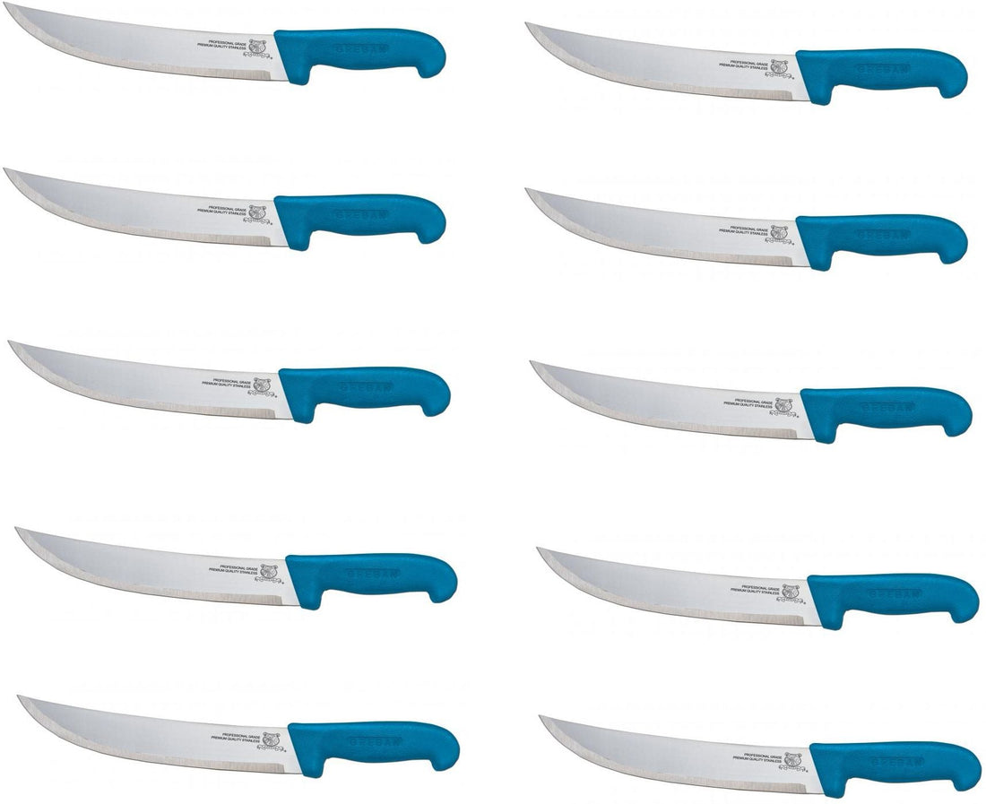 Omcan - 12” Butcher Steak Knife with Blue Polypropylene Handle, Pack of 10 - 12268