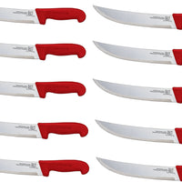 Omcan - 12” Butcher Steak Knife with Red Polypropylene Handle, Pack of 10 - 12279