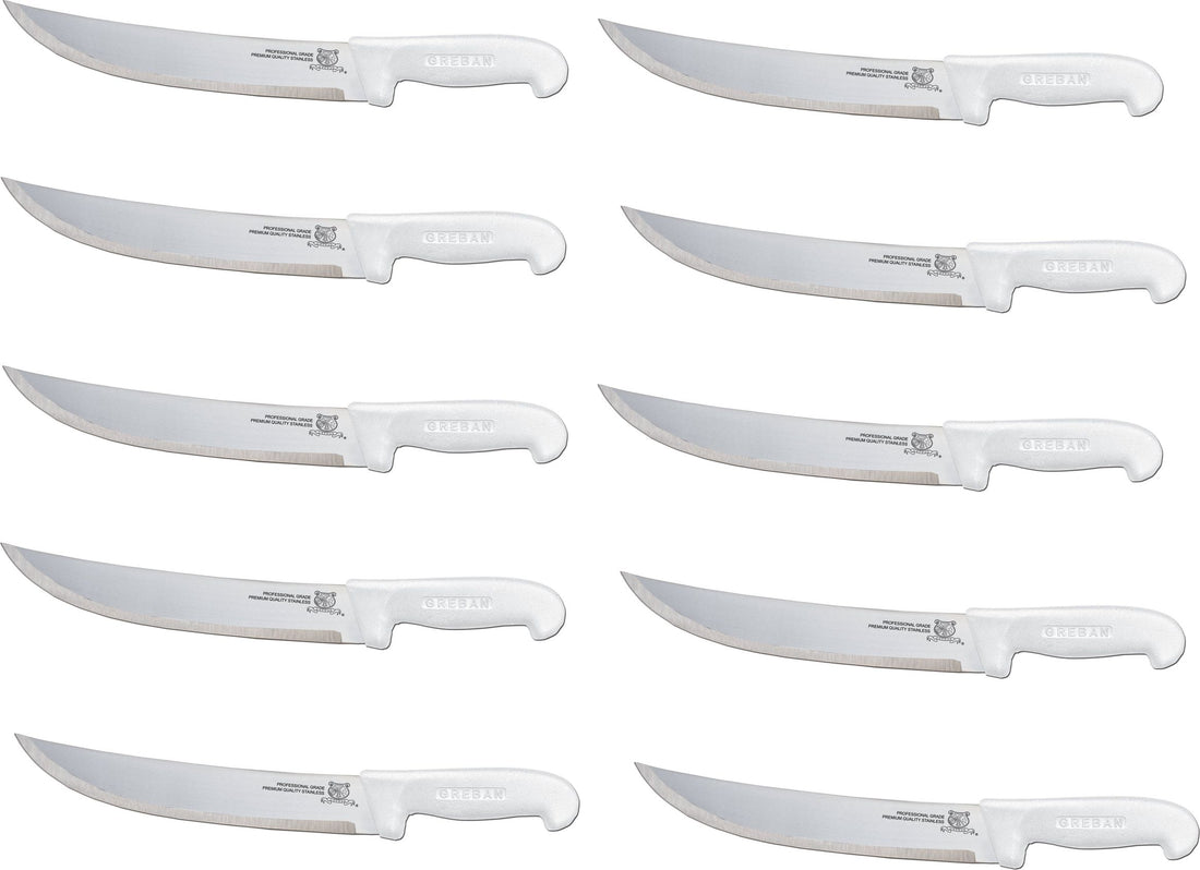 Omcan - 12” Butcher Steak Knife with White Polypropylene Handle, Pack of 10 - 12293