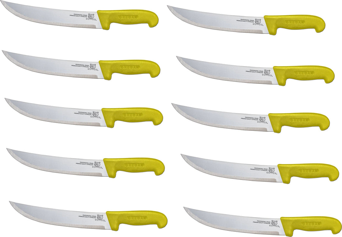 Omcan - 12” Butcher Steak Knife with Yellow Polypropylene Handle, Pack of 10 - 12285