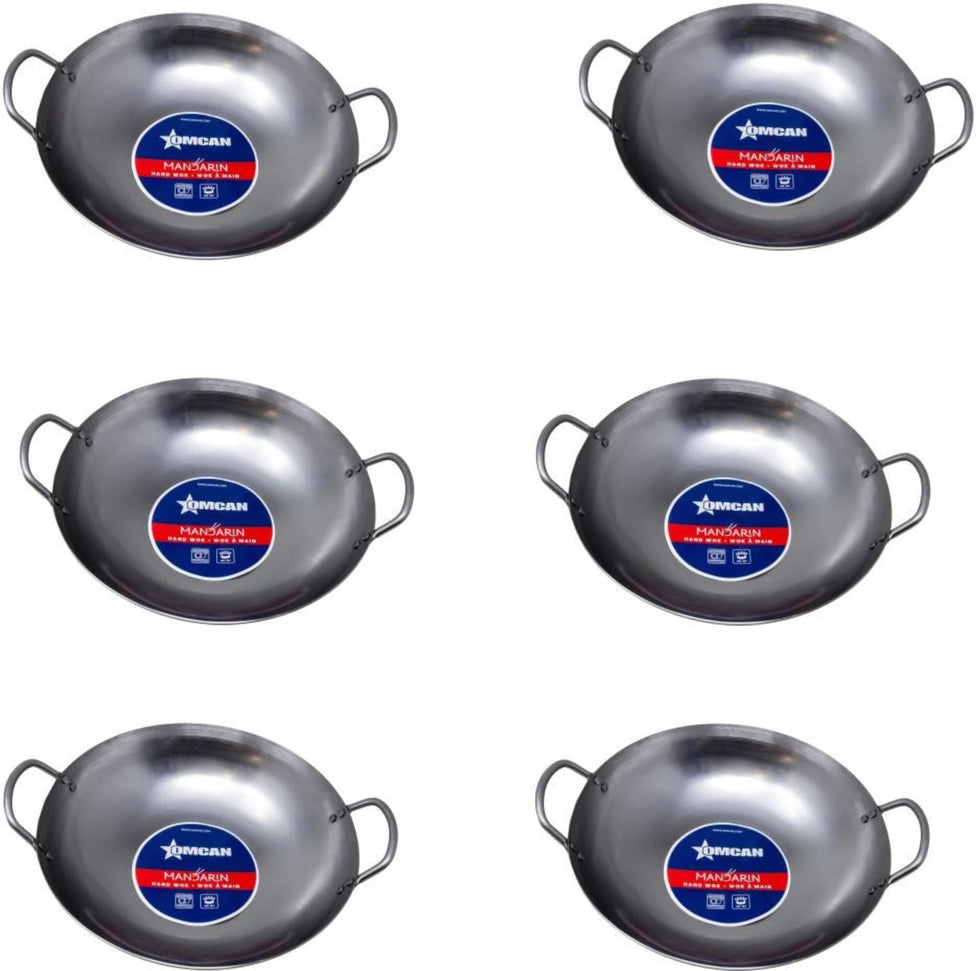 Omcan - 12" Iron Double Ear Mandarin Wok, Pack of 6 - 47866