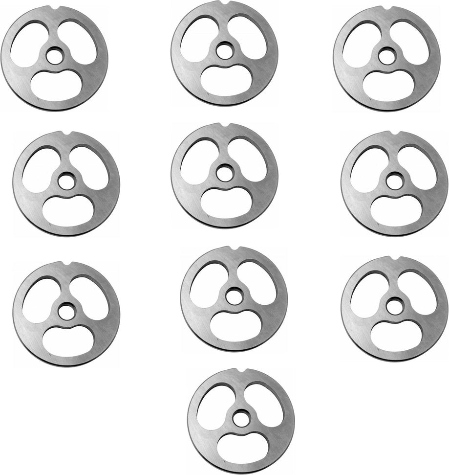 Omcan - #12 Kidney Plate 3 Holes, One Notch, Without Hub for Meat Grinder, Pack of 10 - 47757