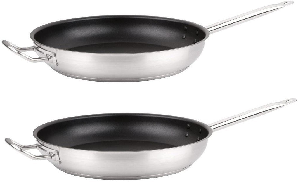 Omcan - 12" Non-stick Stainless Steel Fry Pan with Help Handle, Pack of 2 - 85274