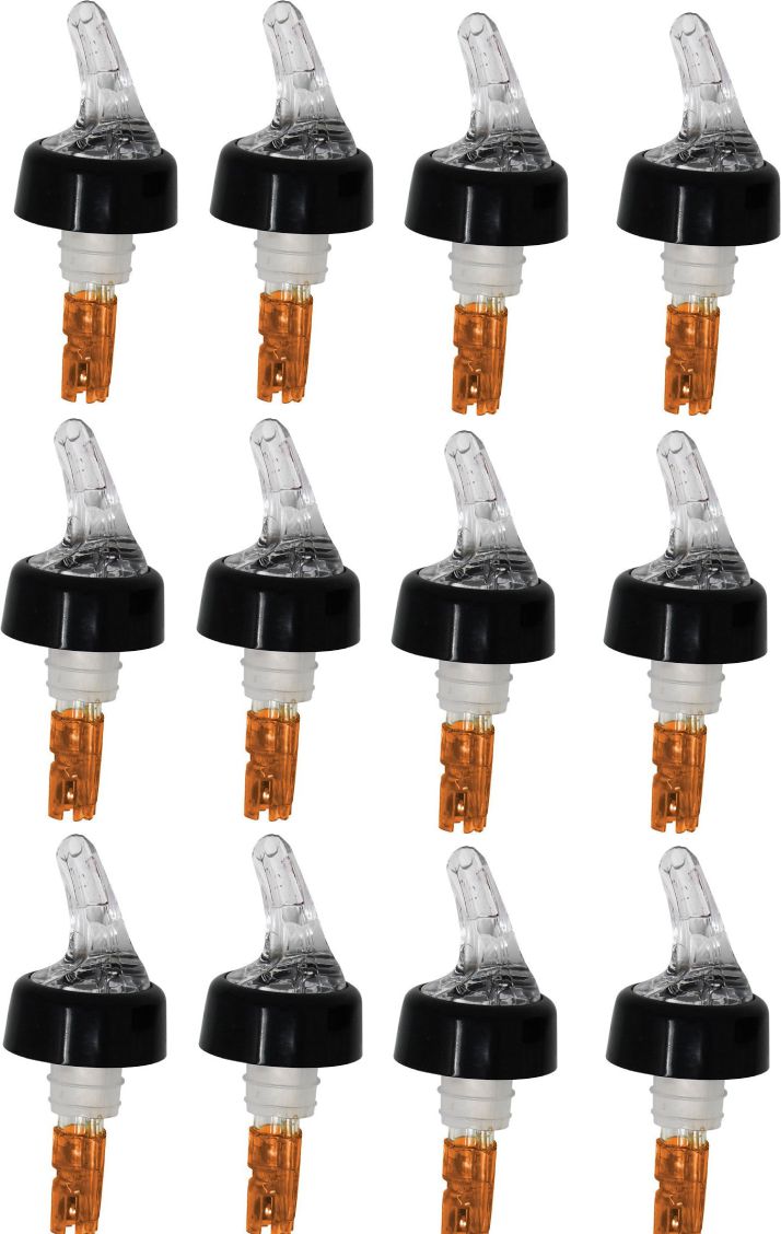 Omcan - 1/2 Oz Clear Spout With Orange Tail Measured Liquor Pourer with Collar, Pack of 48 - 80877