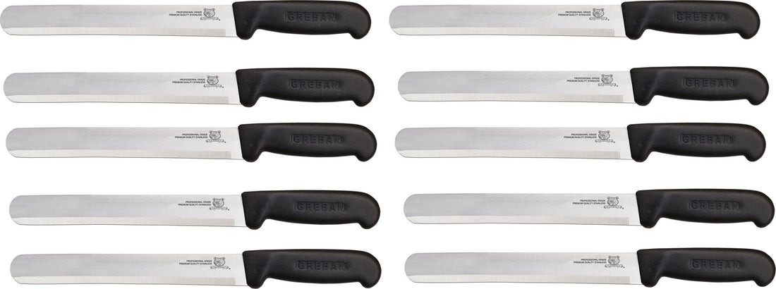 Omcan - 12” Straight Slicer Knife with Black Polypropylene Handle, Pack of 10 - 12524