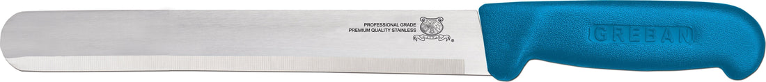 Omcan - 12” Straight Slicer Knife with Blue Polypropylene Handle, Pack of 10 - 12543