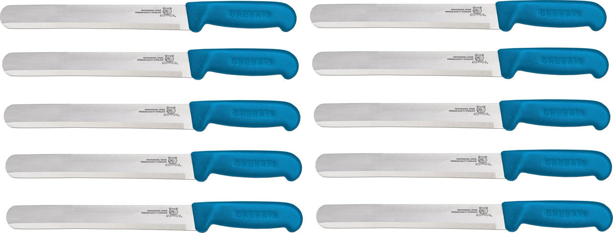 Omcan - 12” Straight Slicer Knife with Blue Polypropylene Handle, Pack of 5 - 12543
