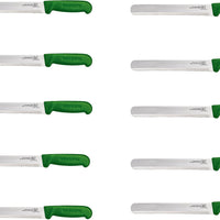 Omcan - 12” Straight Slicer Knife with Green Polypropylene Handle, Pack of 10 - 12547