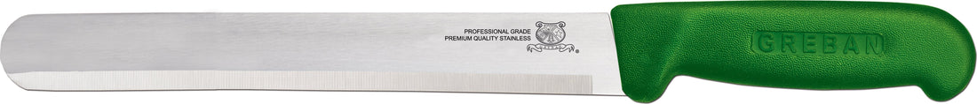 Omcan - 12” Straight Slicer Knife with Green Polypropylene Handle, Pack of 10 - 12547