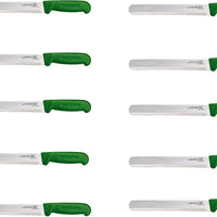 Omcan - 12” Straight Slicer Knife with Green Polypropylene Handle, Pack of 5 - 12547