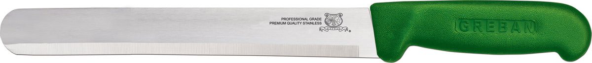 Omcan - 12” Straight Slicer Knife with Green Polypropylene Handle, Pack of 5 - 12547