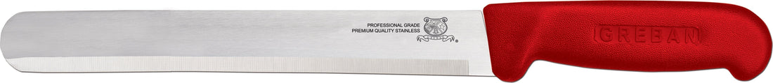 Omcan - 12” Straight Slicer Knife with Red Polypropylene Handle, Pack of 5 - 12553