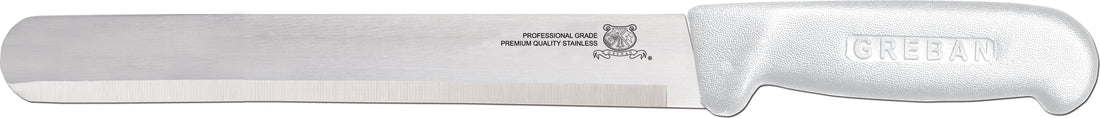 Omcan - 12” Straight Slicer Knife with White Polypropylene Handle, Pack of 10 - 12566