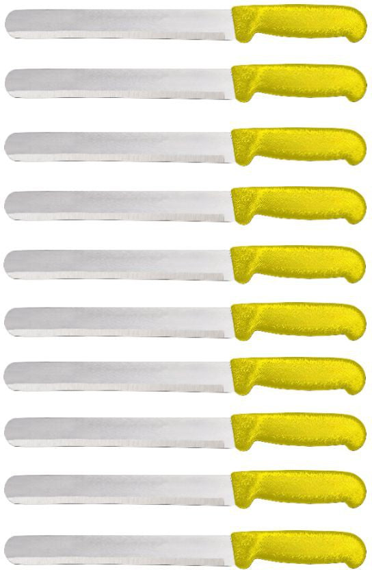 Omcan - 12” Straight Slicer Knife with Yellow Polypropylene Handle, Pack of 10 - 12559