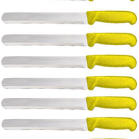 Omcan - 12” Straight Slicer Knife with Yellow Polypropylene Handle, Pack of 10 - 12559