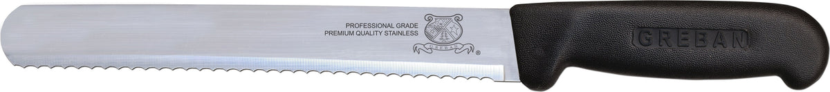 Omcan - 12” Straight Wave Edge Blade Slicer Knife with Black Handle, Pack of 10 - 12696