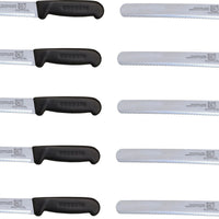 Omcan - 12” Straight Wave Edge Blade Slicer Knife with Black Handle, Pack of 10 - 12696