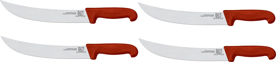 Omcan - 12” Victoria USA Steak Knife with Red Super Fiber Handle, Pack of 4 - 23888