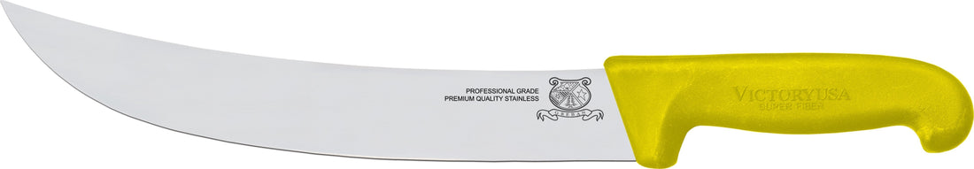 Omcan - 12” Victoria USA Steak Knife with Yellow Super Fiber Handle, Pack of 2 - 23889
