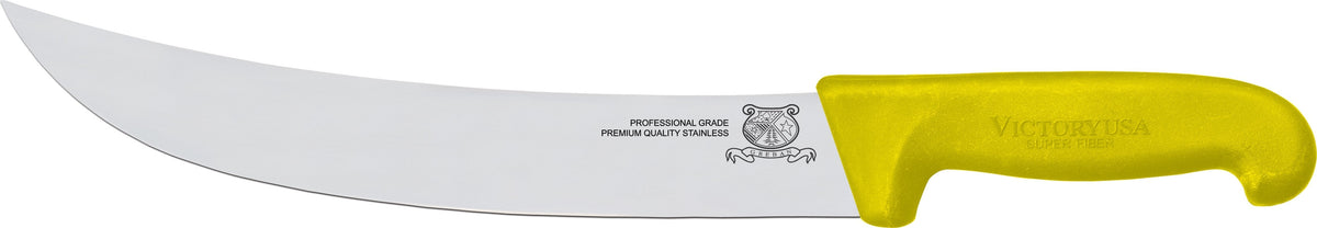 Omcan - 12” Victoria USA Steak Knife with Yellow Super Fiber Handle, Pack of 2 - 23889