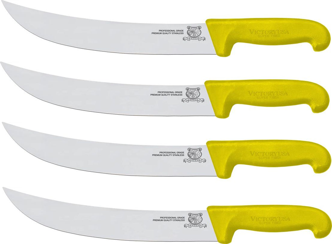 Omcan - 12” Victoria USA Steak Knife with Yellow Super Fiber Handle, Pack of 2 - 23889