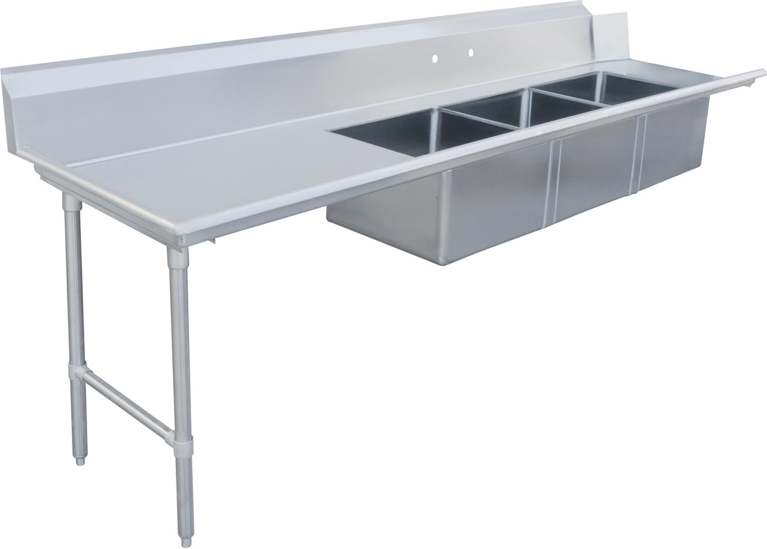 Omcan - 120" Left Side Soiled Dish Table with Three Sinks - 48503