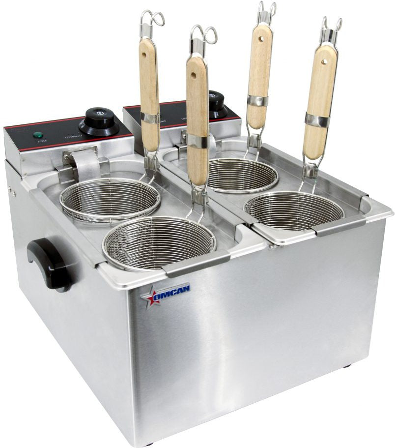 Omcan - 120V, 4 L (x2) Capacity Countertop Electric Pasta Cooker With 4 Round Basket - CE-CN-0004-B