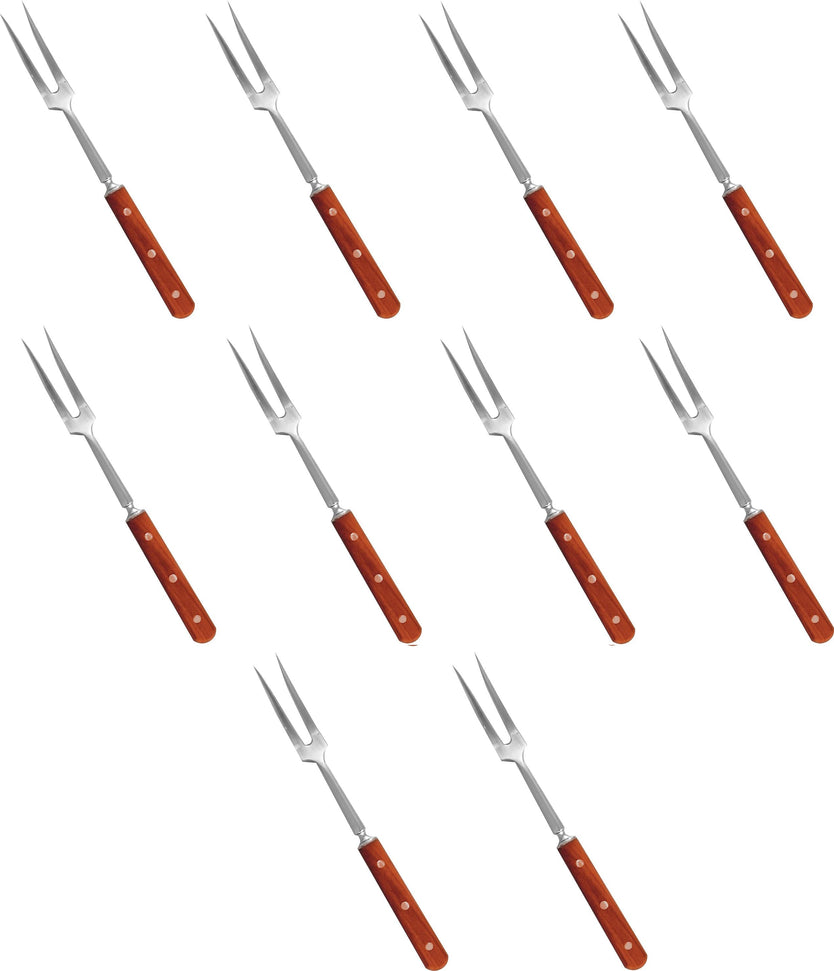 Omcan - 12.5” Heavy-Duty Fork with Short Wood Handle, Pack of 10 - 14145