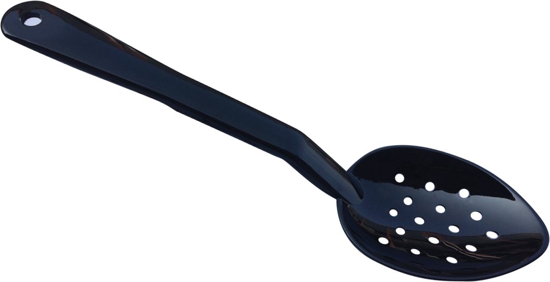 Omcan - 13" Black Perforated Serving Spoon, Pack of 40 - 85096
