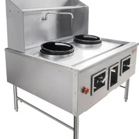 Omcan - 13" Two Chambers Natural Gas Wok Range with Backsplash and Faucet - 47726