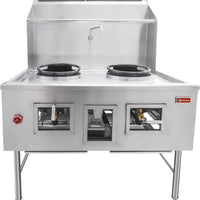 Omcan - 13" Two Chambers Natural Gas Wok Range with Backsplash and Faucet - 47726
