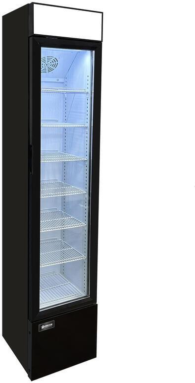 Omcan - 14″ Slim Glass Door Black Display Refrigerator with Lightbox and 105 L Capacity - 48275