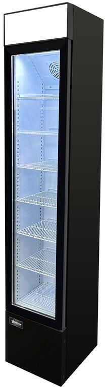 Omcan - 14″ Slim Glass Door Black Display Refrigerator with Lightbox and 105 L Capacity - 48275
