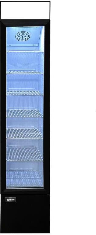 Omcan - 14″ Slim Glass Door Black Display Refrigerator with Lightbox and 105 L Capacity - 48275