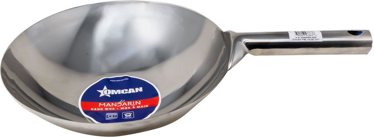 Omcan - 14" Stainless Steel Mandarin Wok With Welded Joint, Pack of 3 - 47863