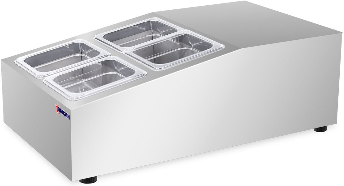 Omcan - 15″ Countertop Refrigerated Prep Rail with 4 x GN 1/6 Pans Capacity - 47861