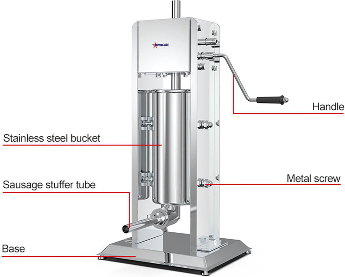 Omcan - 15 lb Stainless Steel Vertical Gear Drive Manual Sausage Stuffer - 47539