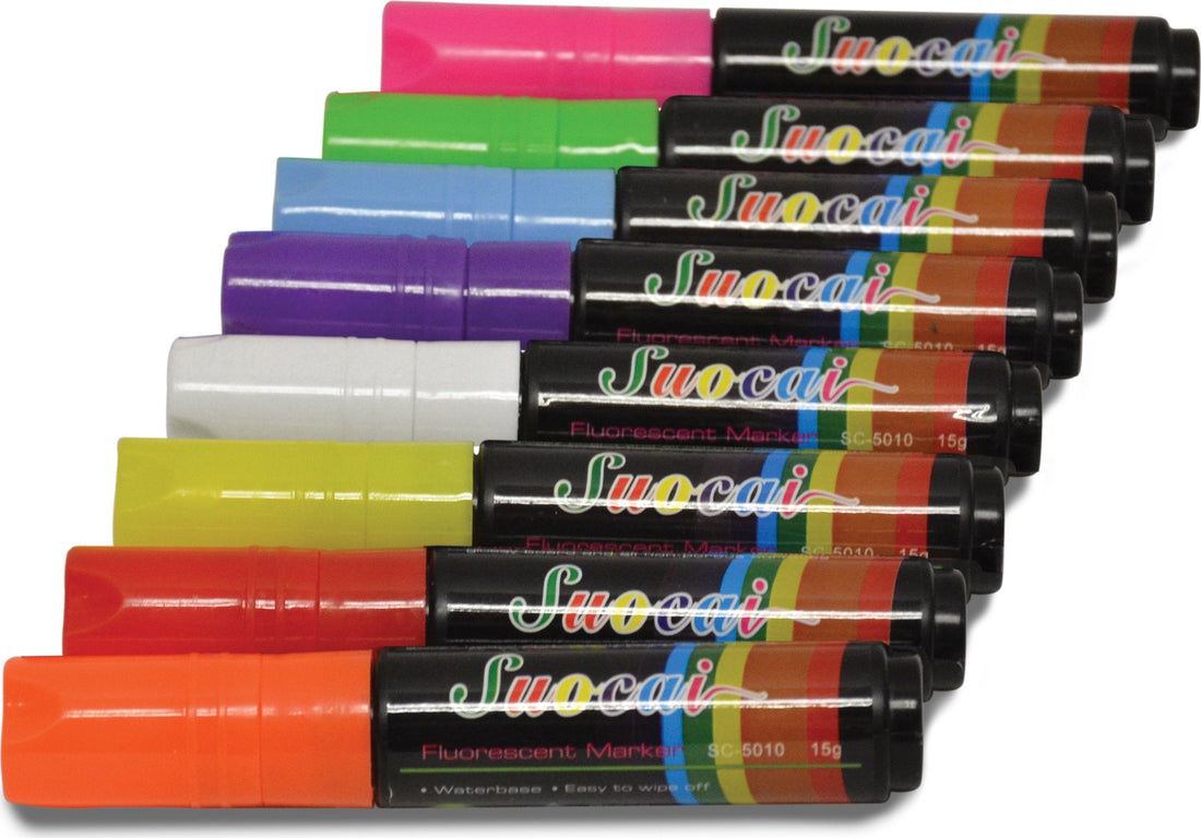 Omcan - 15 mm Fluorescent Markers For LED Flash Boards, Pack of 24 Colors - 39866
