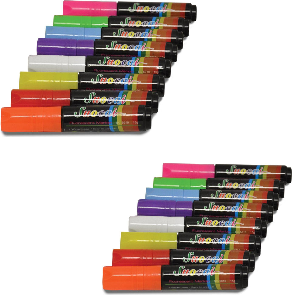 Omcan - 15 mm Fluorescent Markers For LED Flash Boards, Pack of 24 Colors - 39866