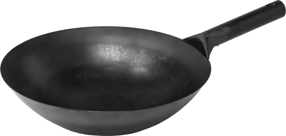 Omcan - 16″ Black Iron Mandarin Wok with Welded Joint, Pack of 5 - 47860