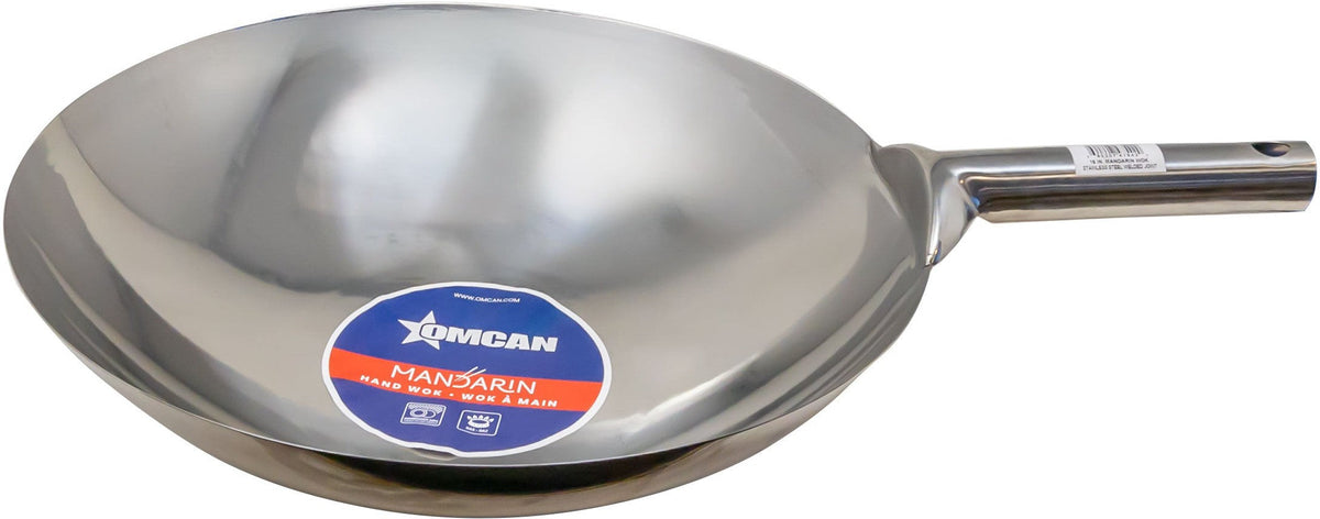 Omcan - 16″ Mandarin Wok Stainless Steel With Welded Joint, Pack of 3 - 47542