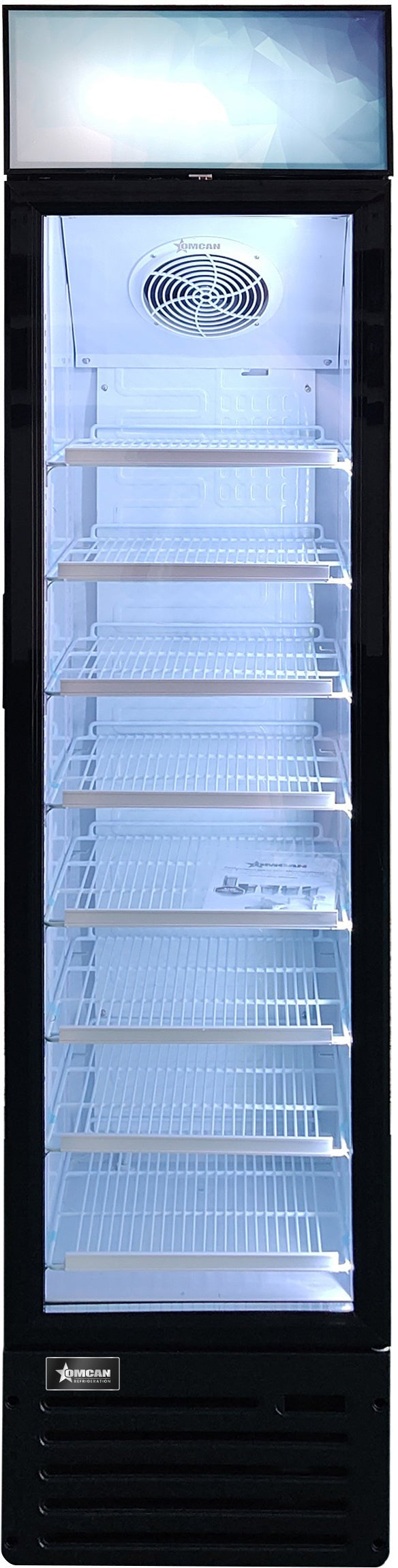 Omcan - 16.5″ Slim Glass Door Black Display Refrigerator with Lightbox and 145 L Capacity - 47240